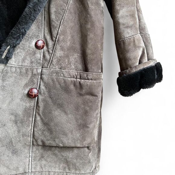 Vintage 80’s Steve & Searle Brown Sheepskin/Suede Leather Coat W/Black Shearling - Picture 6 of 8